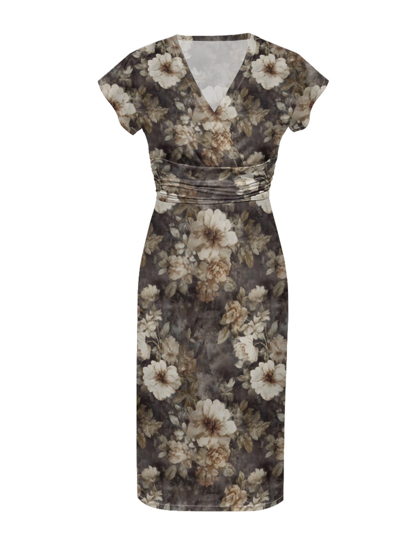 Marigold Floral Cap Sleeve V-Neck Midi Dress