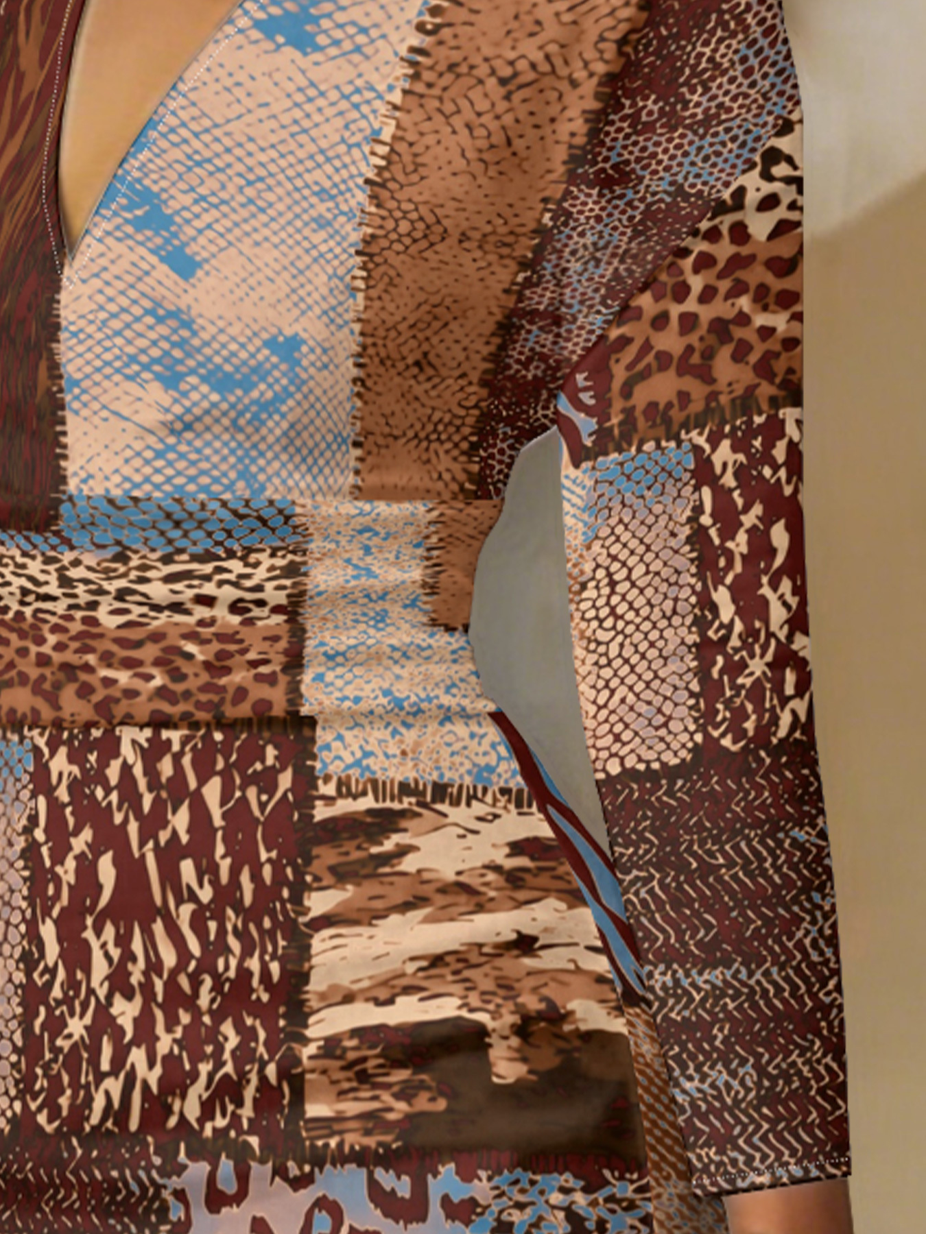 Patchwork Animal V-Neck Bodycon Midi Dress KMQ3719