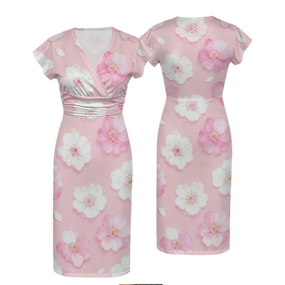Pink Floral Cap Sleeve V-Neck Midi Dress HMQX364