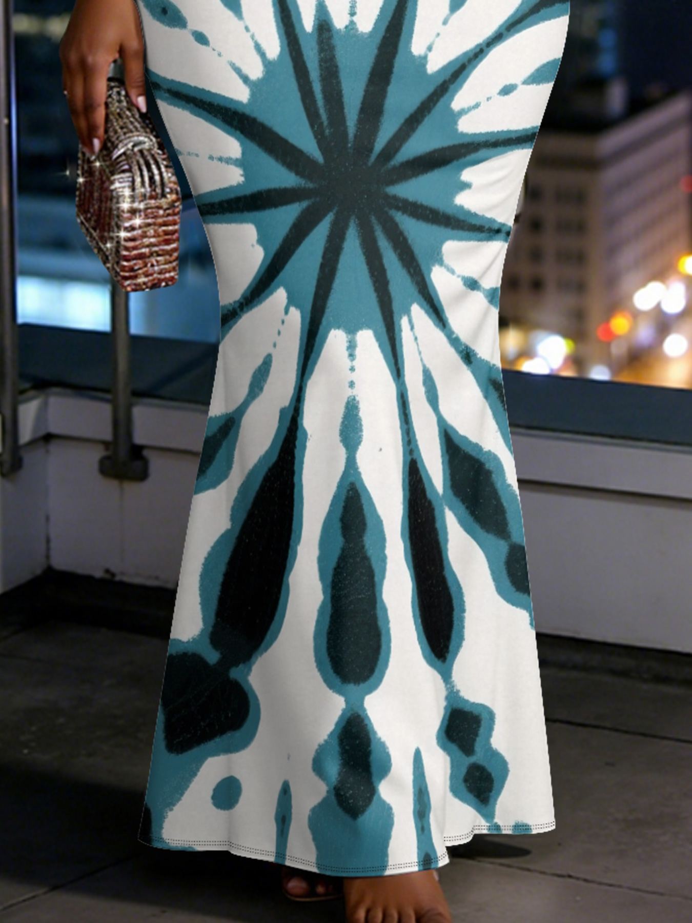 Teal & Black Tie-Dye Spaghetti Strap Mermaid Dress