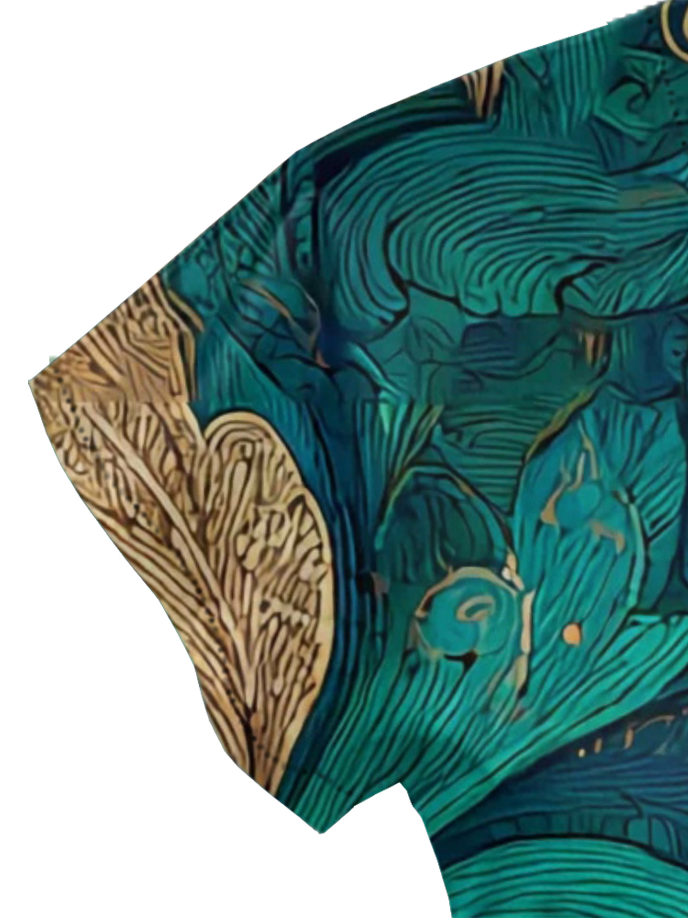 Teal & Gold Botanical Cap Sleeve V-Neck Midi Dress