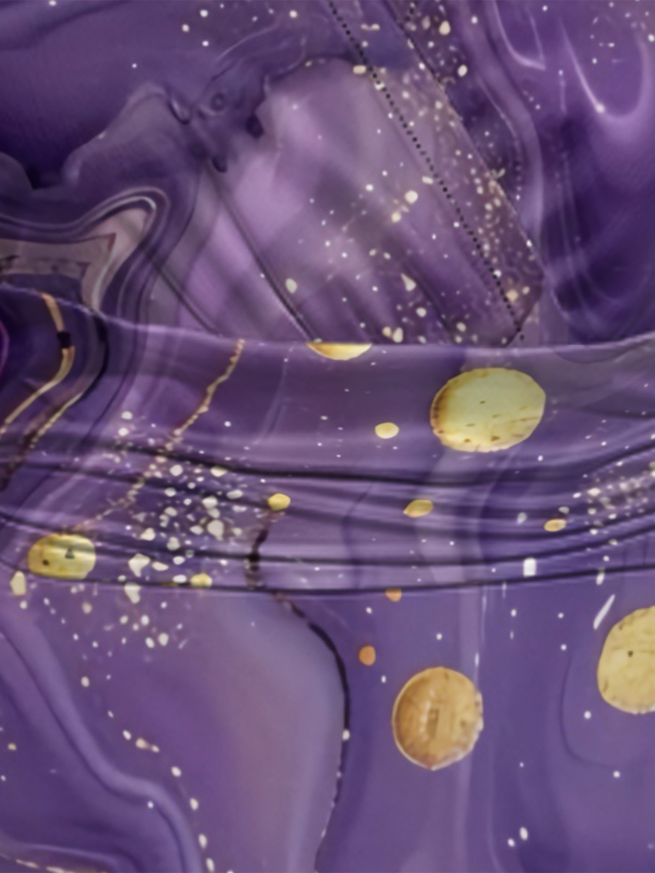 Purple & Gold Marble Cap Sleeve V-Neck Midi Dress OIJUY86907