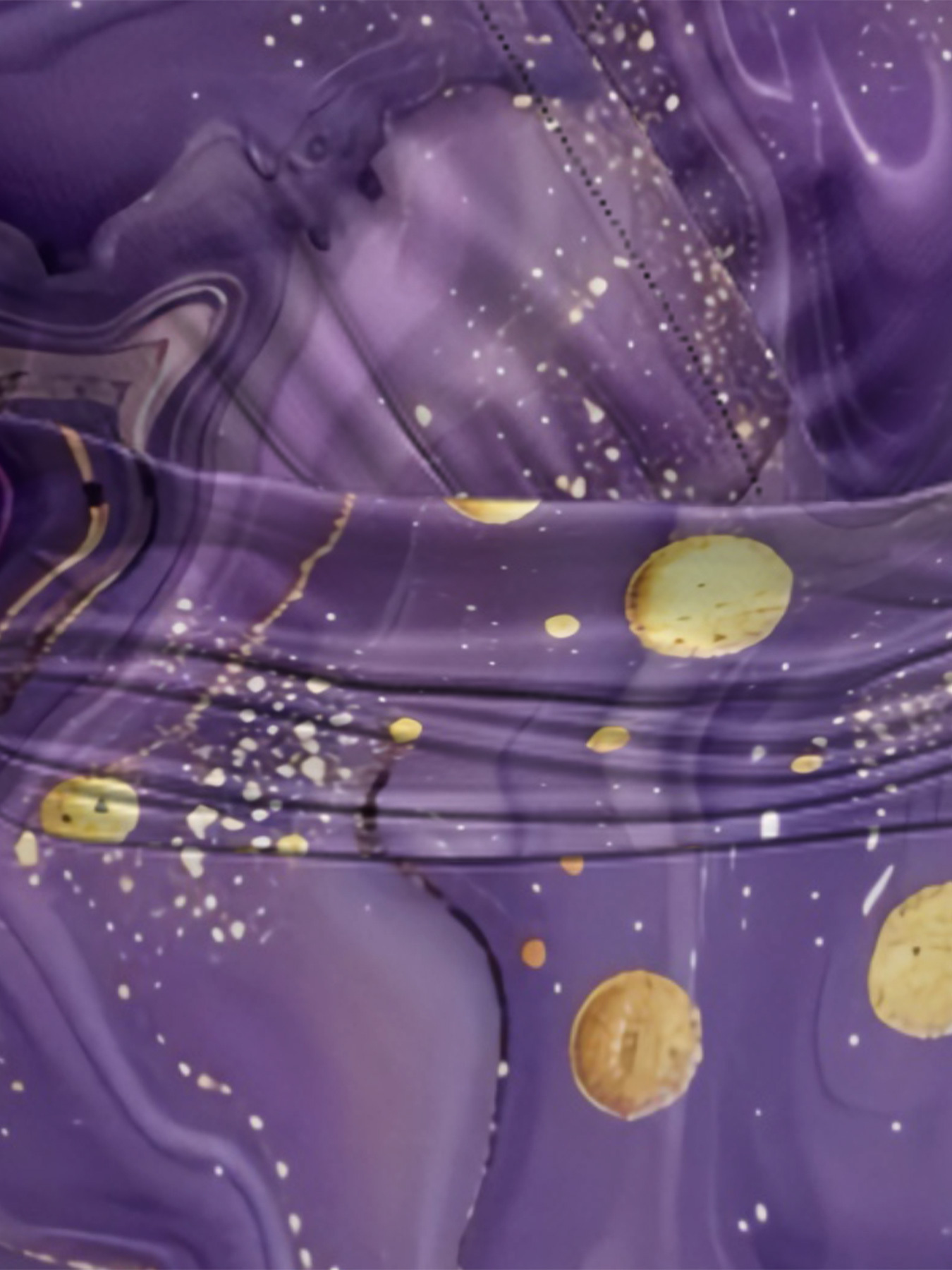 Purple & Gold Marble Cap Sleeve V-Neck Midi Dress OIJUY86907