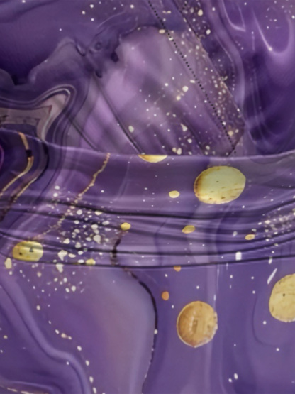 Purple & Gold Marble Cap Sleeve V-Neck Midi Dress OIJUY86907