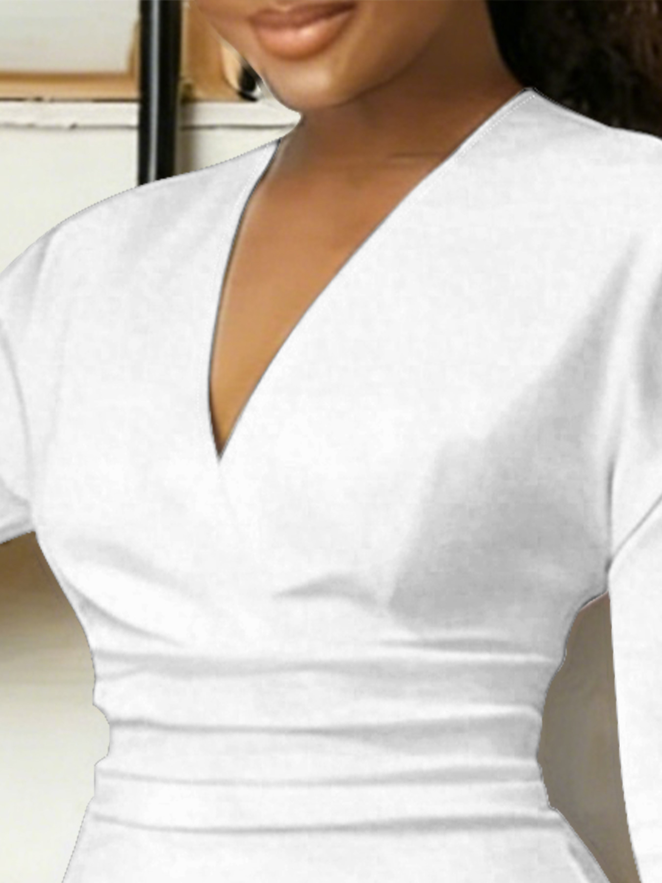 Classic White V-Neck Bodycon Midi Dress