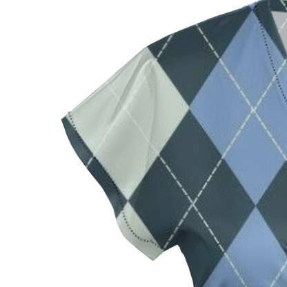 Blue & White Argyle Cap Sleeve V-Neck Midi Dress VUS705