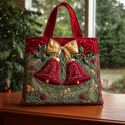 Christmas Red Bells Series Quilted Tote Bag  Christmas bag