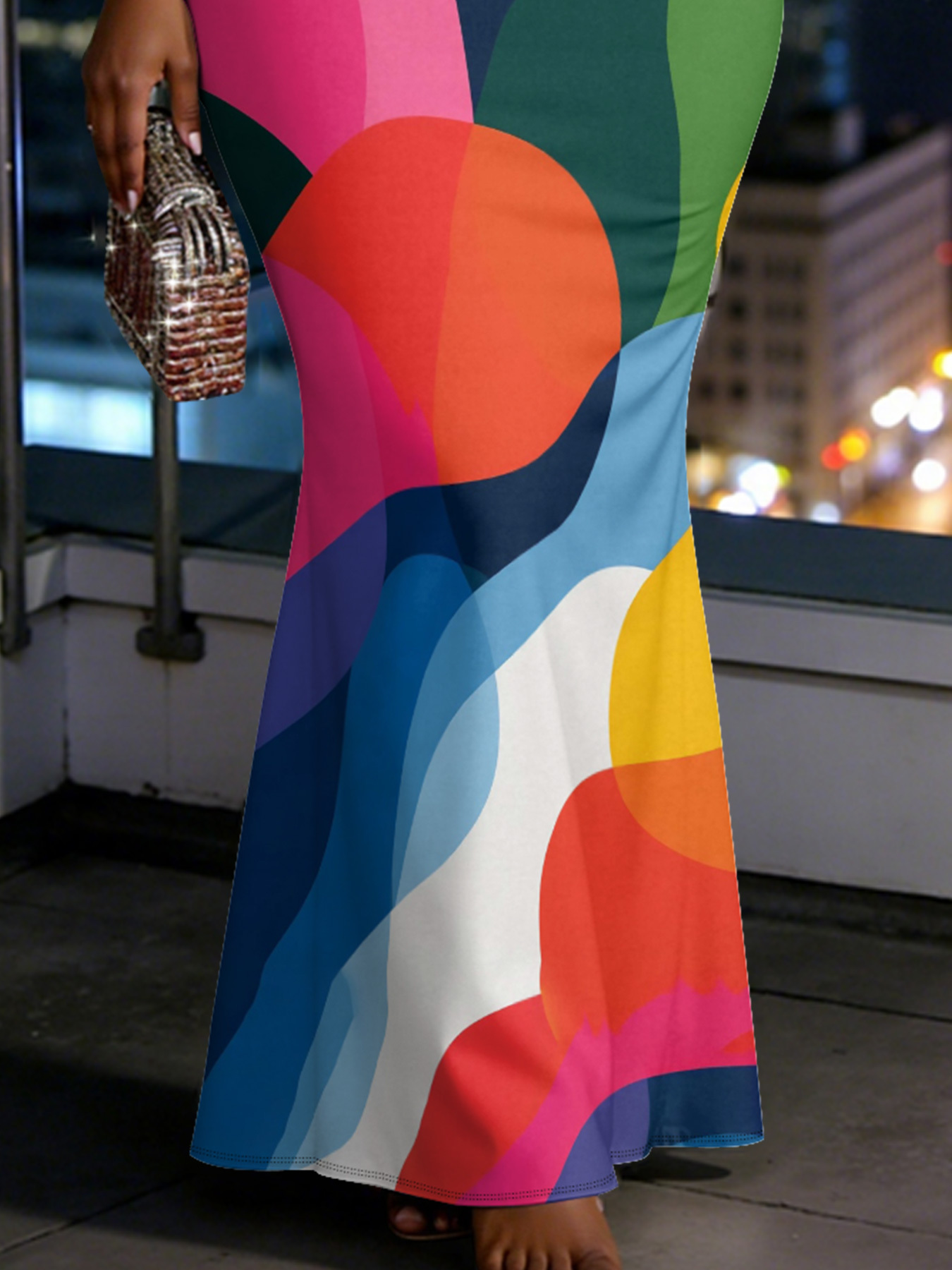 Color Block Spaghetti Strap Mermaid Dress