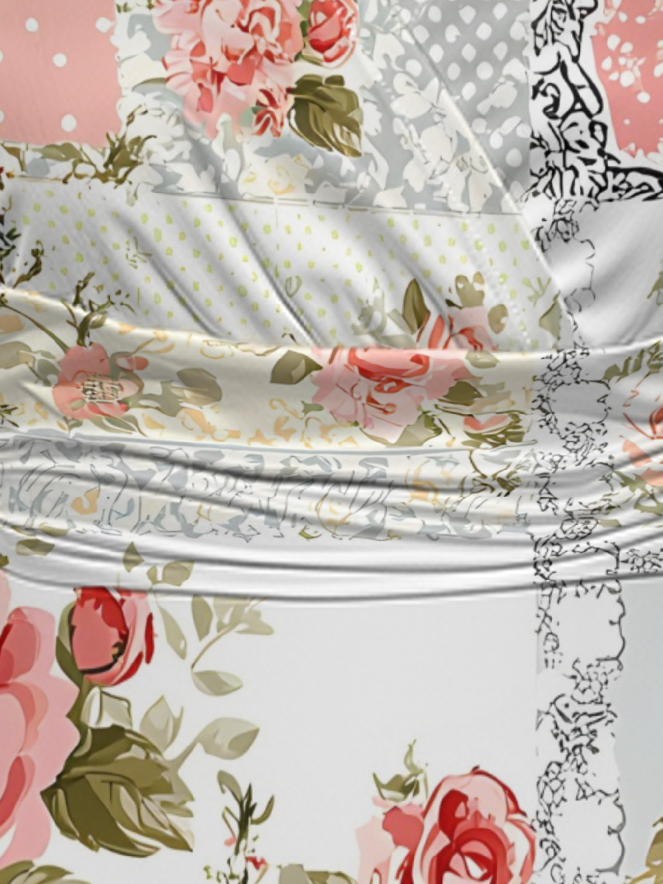 Romantic Vintage Rose Lace Patchwork Cap Sleeve V-Neck Midi Dress IUO0182