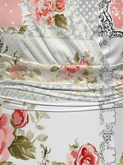 Romantic Vintage Rose Lace Patchwork Cap Sleeve V-Neck Midi Dress IUO0182