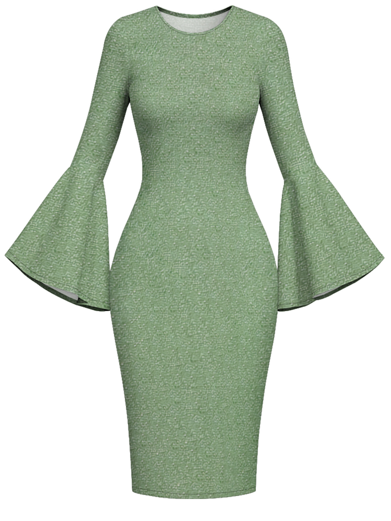 Sage Green Textured Flare Sleeve Bodycon Midi Dress