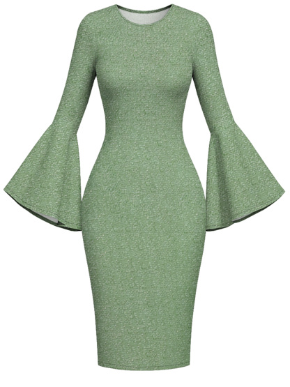 Sage Green Textured Flare Sleeve Bodycon Midi Dress