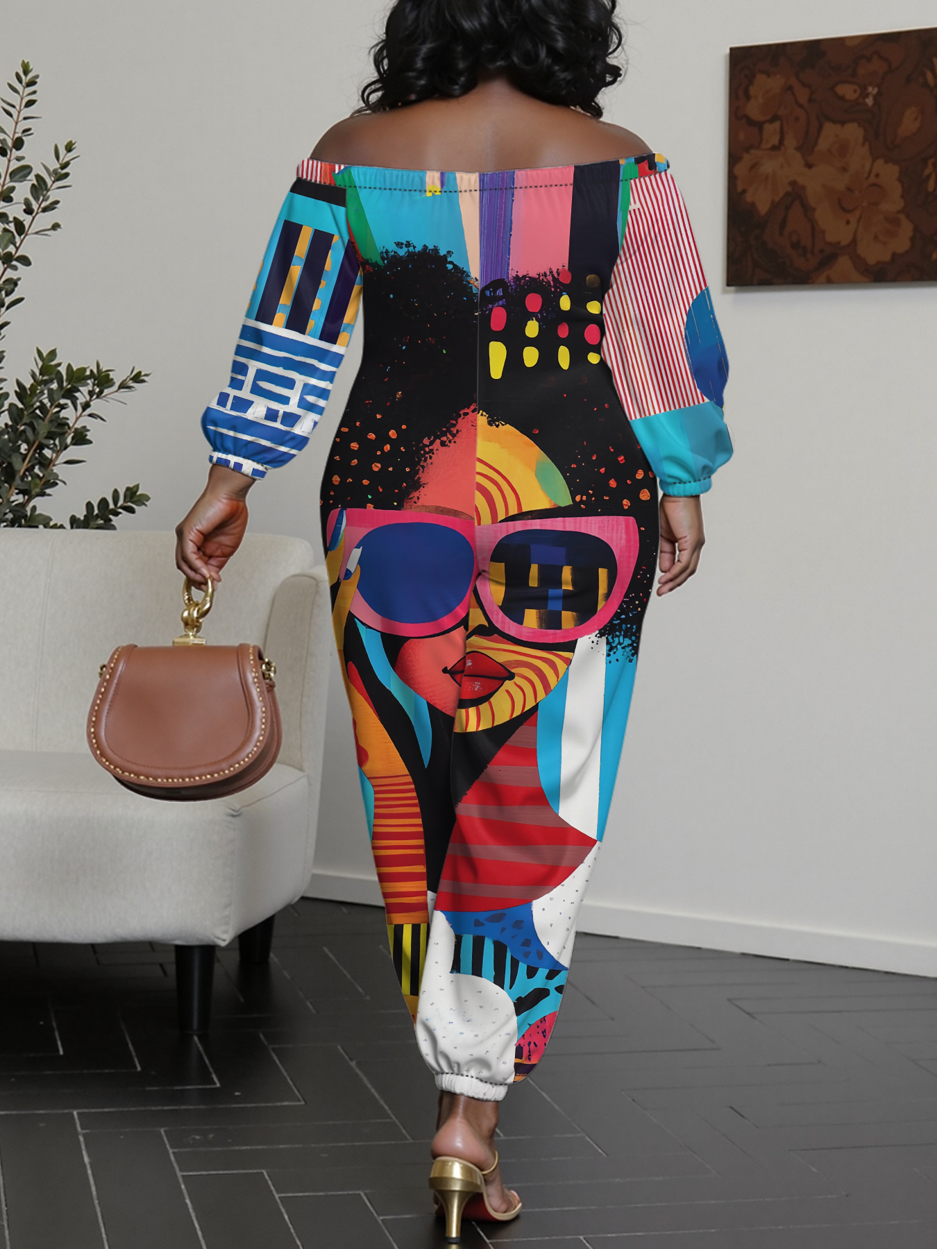 Afro Pop Art Off-Shoulder Jumpsuit