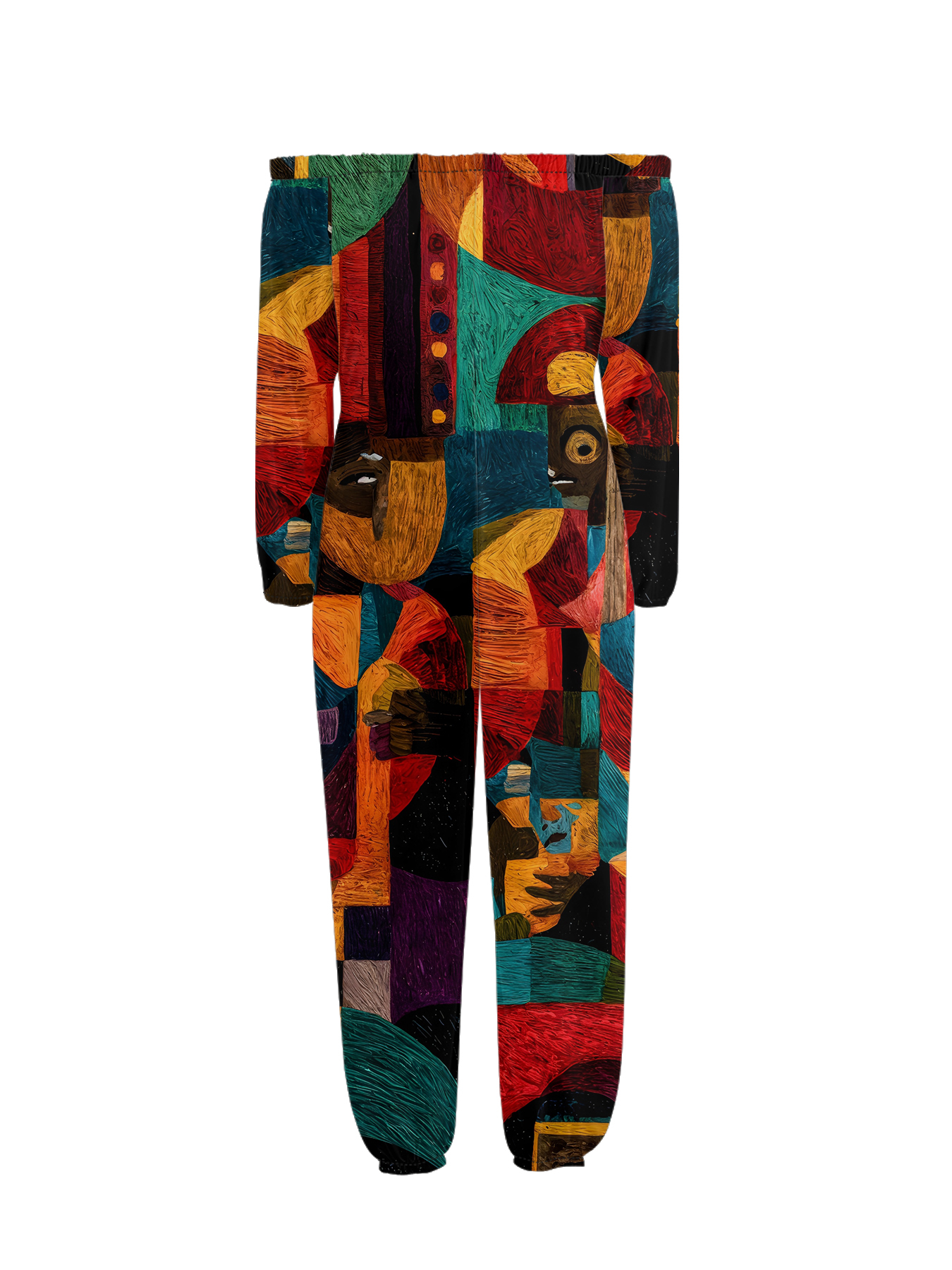 African Cubist Portrait Off-Shoulder Jumpsuit