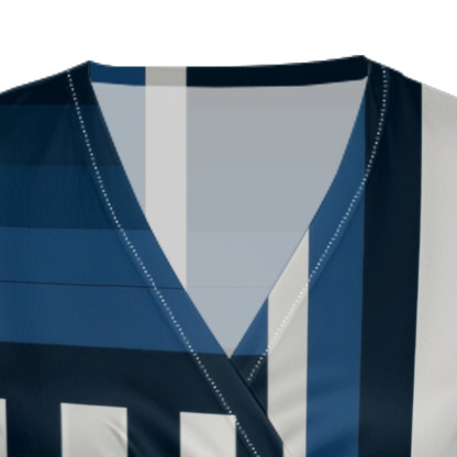 Navy Blue & White Geometric Stripe Striped Cap Sleeve V-Neck Midi Dress ABG134