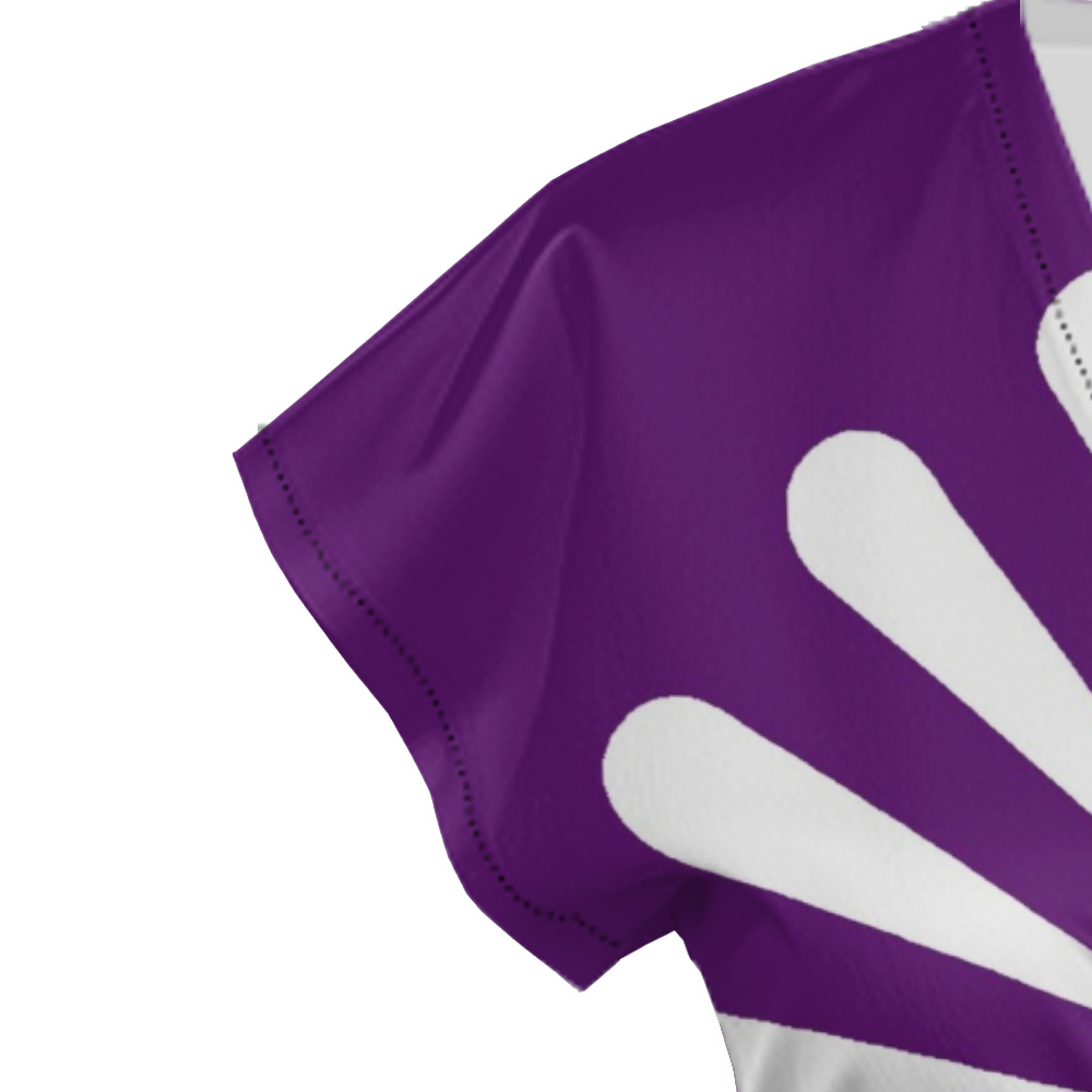 Purple White Sunburst Cap Sleeve V-Neck Midi Dress BDG852