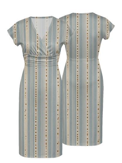 Light Blue & Beige Dotted Cap Sleeve V-Neck Midi Dress
