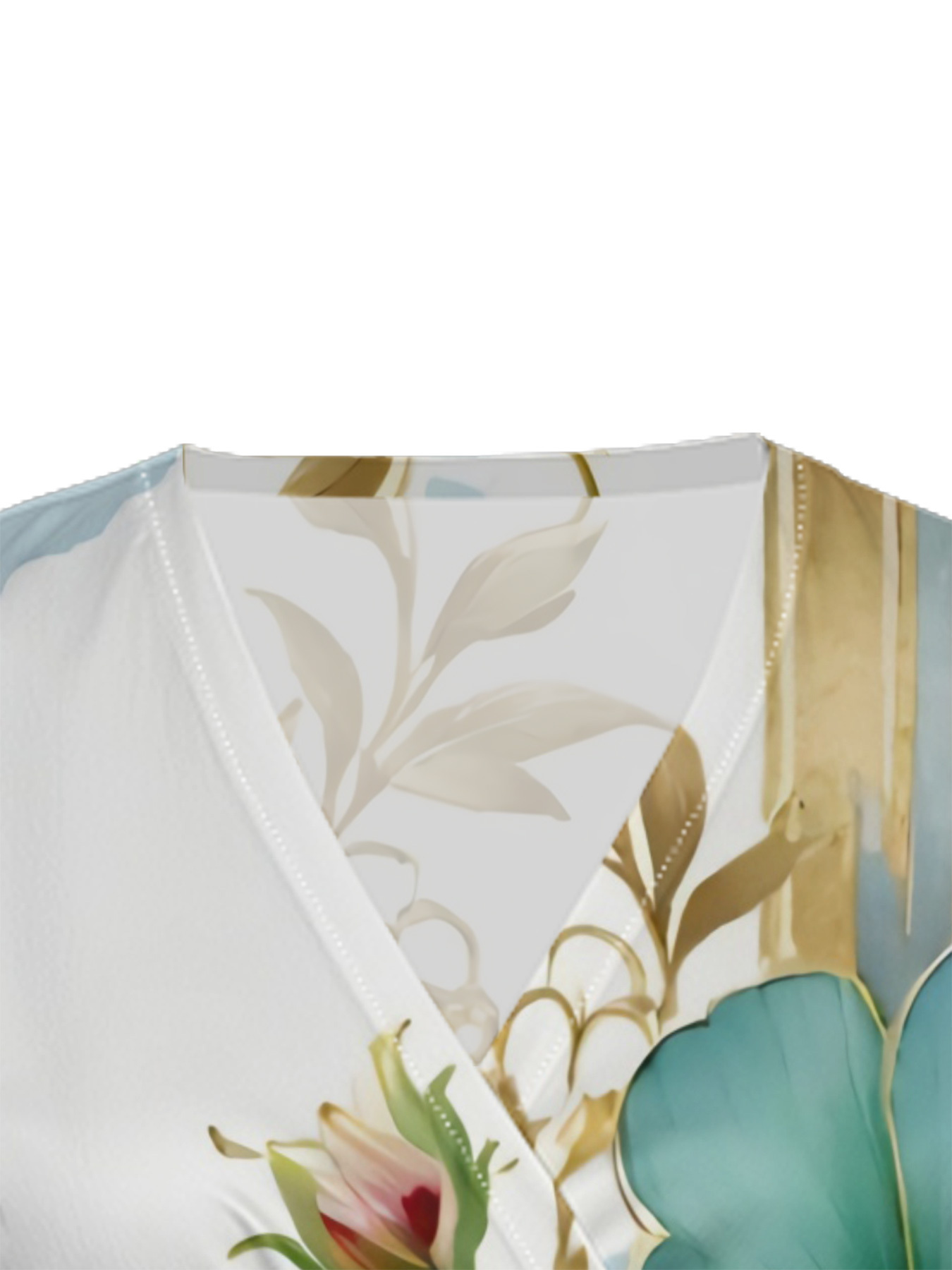 Teal Floral Gold Foil Cap Sleeve V-Neck Midi Dress