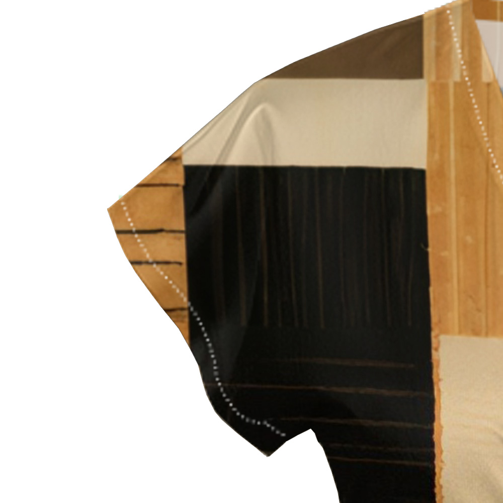 Black & Tan Geometric Patchwork Cap Sleeve V-Neck Midi Dress VTS714