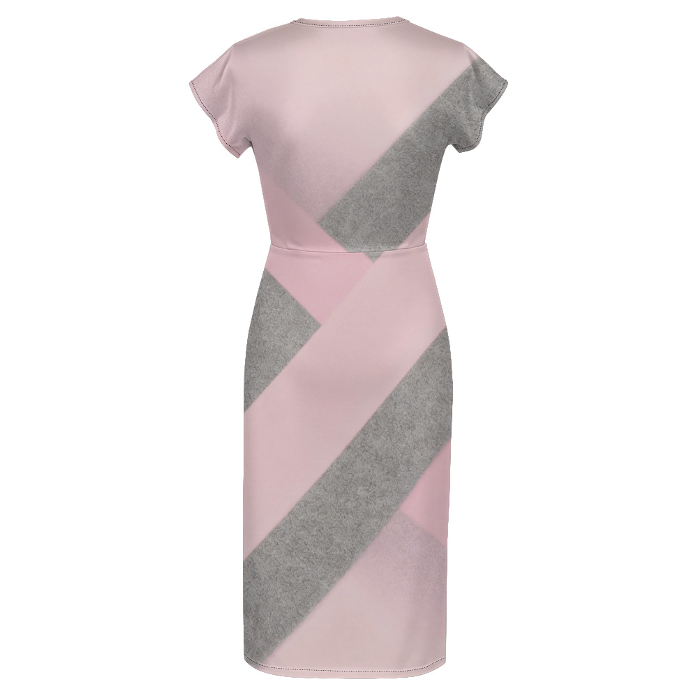 Pink & Gray Colorblock Cap Sleeve V-Neck Midi Dress ABD124
