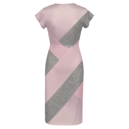 Pink & Gray Colorblock Cap Sleeve V-Neck Midi Dress ABD124