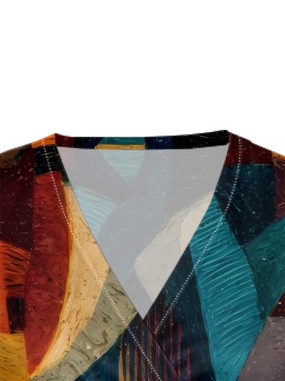 Cubist Print Cap Sleeve V-Neck Midi Dress