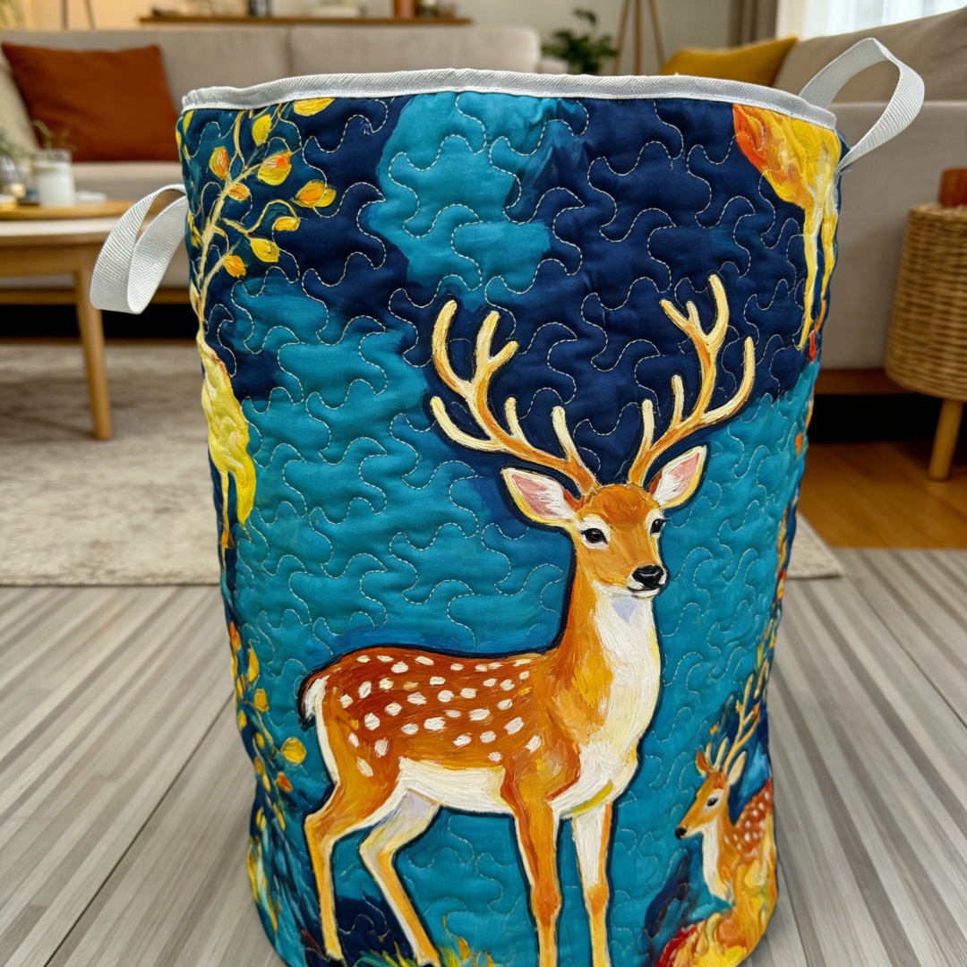 Starry Forest Deer Quilted Laundry Basket [Real Shot]19