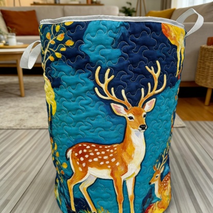 Starry Forest Deer Quilted Laundry Basket [Real Shot]19