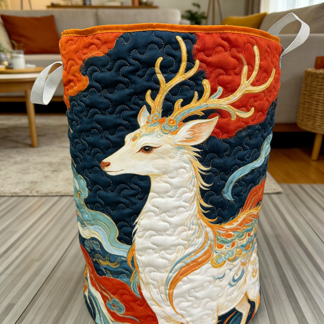 Golden Antler White Deer Quilted Laundry Basket [Real Shot]30