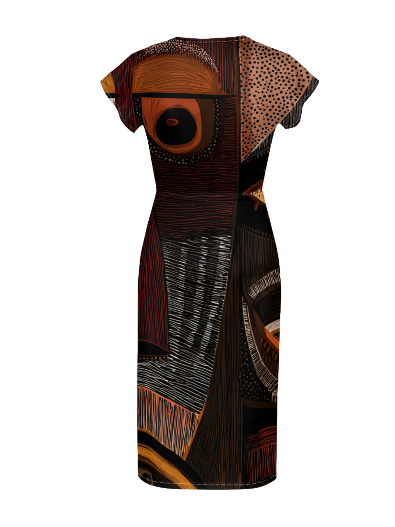 Tribal Patchwork Cap Sleeve V-Neck Midi Dress