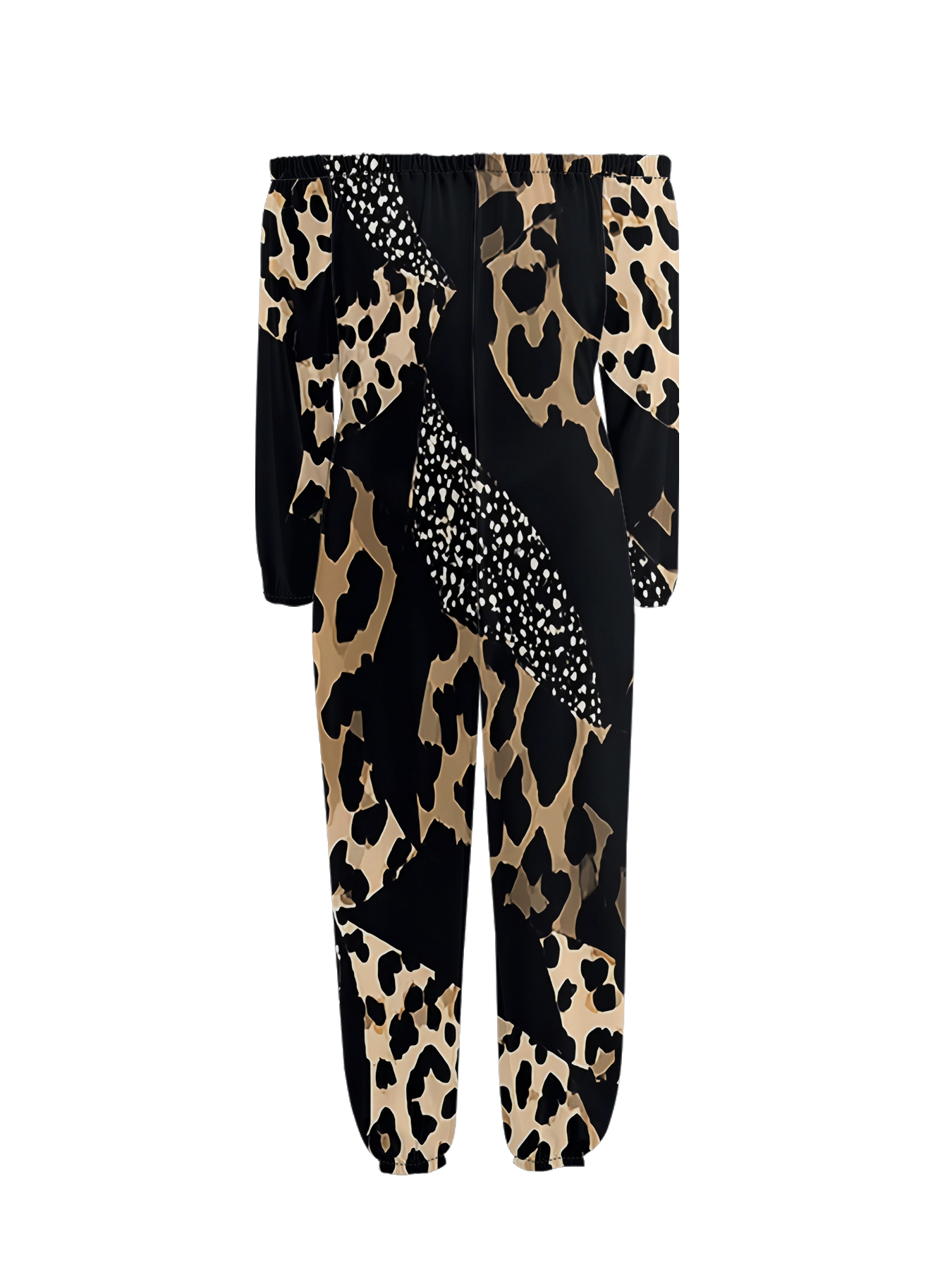 Leopard & Dalmatian Print Off-Shoulder Jumpsuit