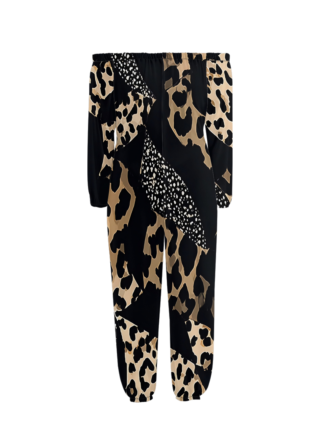 Leopard & Dalmatian Print Off-Shoulder Jumpsuit