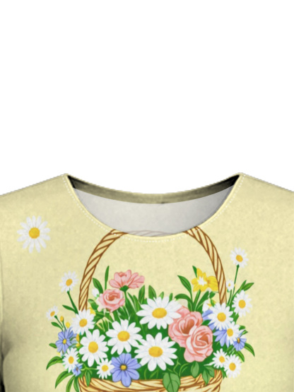 Christian Floral Basket Cross Flare Sleeve Bodycon Midi Dress