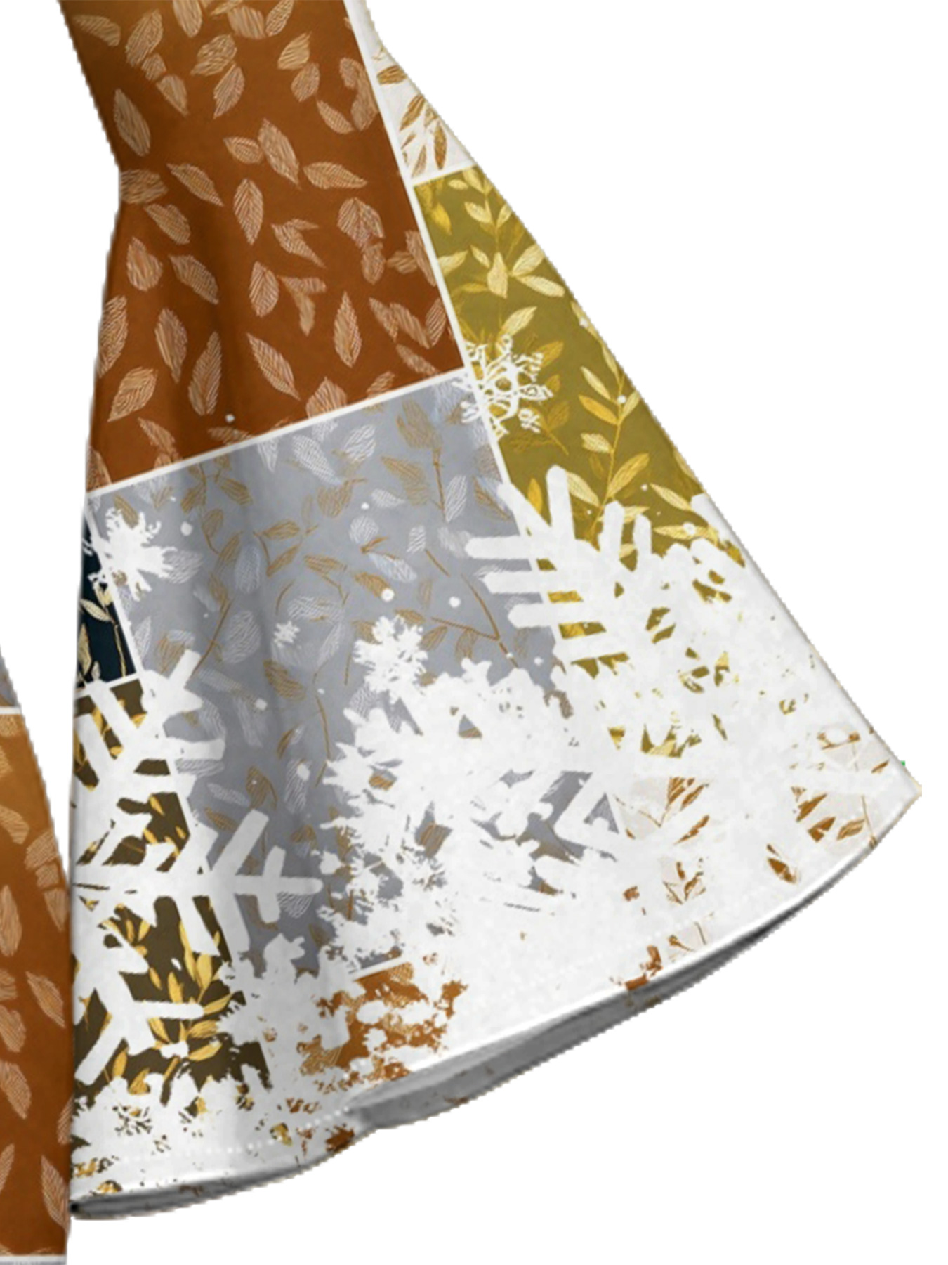 Autumn Patchwork Snowflake Flare Sleeve Bodycon Midi Dress