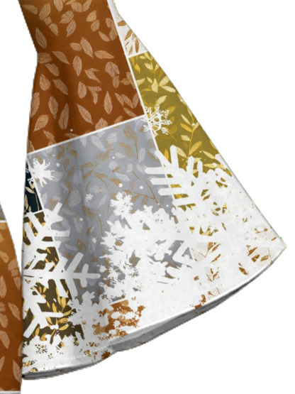 Autumn Patchwork Snowflake Flare Sleeve Bodycon Midi Dress