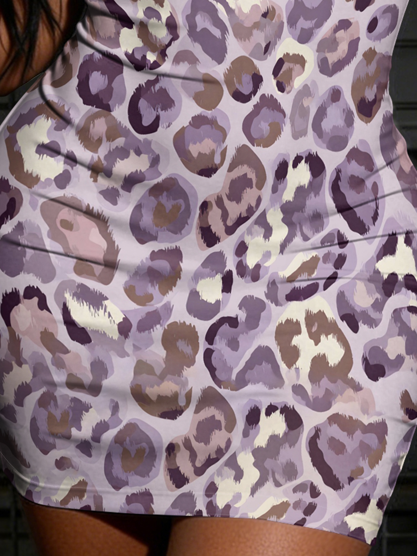Lavender Leopard U-neckline Bodycon Mini Dress YWUT26