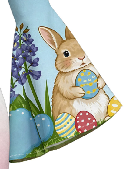 Pastel Easter Bunny Christian Cross Flare Sleeve Bodycon Midi Dress