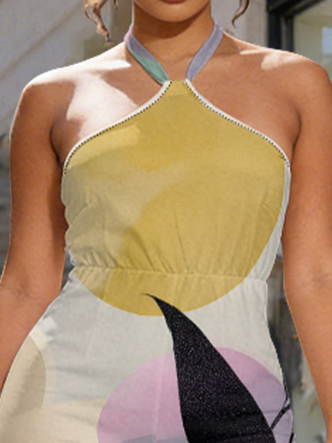 Yellow & Botanical Sleeveless Halter Jumpsuit