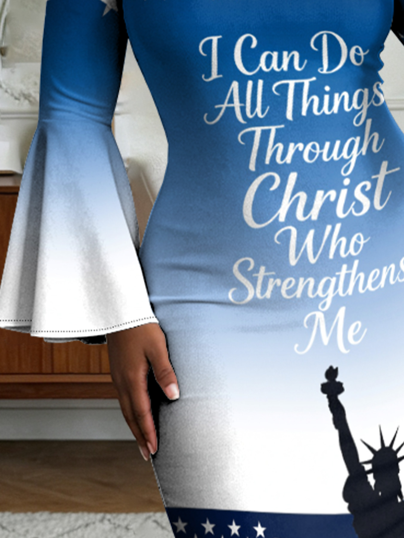 Patriotic Christian Flare Sleeve Bodycon Midi Dress