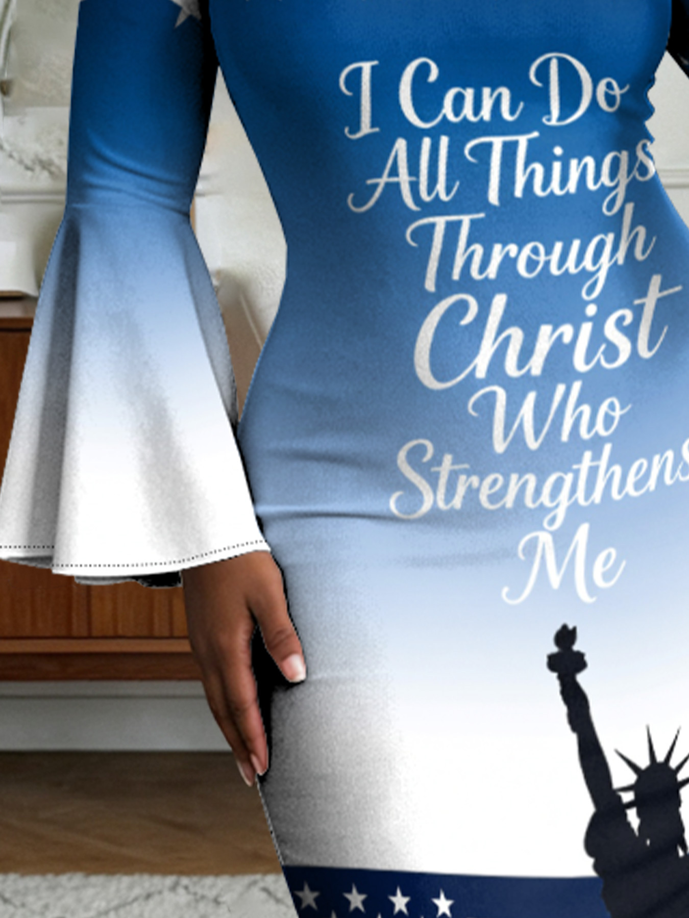 Patriotic Christian Flare Sleeve Bodycon Midi Dress