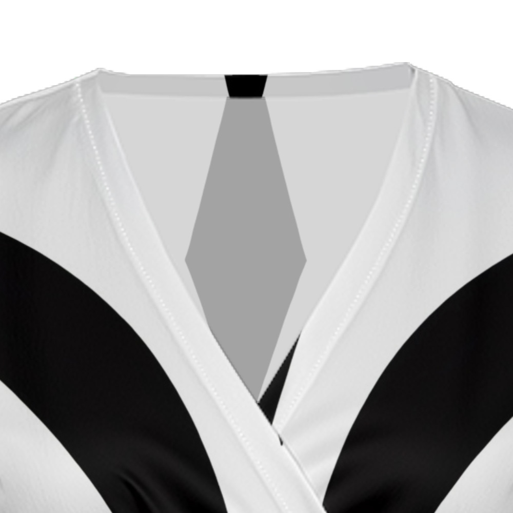 Black White Radial Cap Sleeve V-Neck Midi Dress BDG852