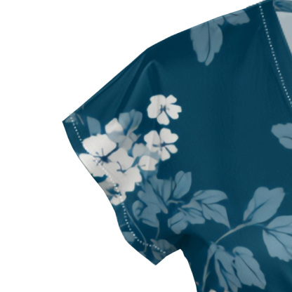 Teal & White Floral Cap Sleeve V-Neck Midi Dress ADG148