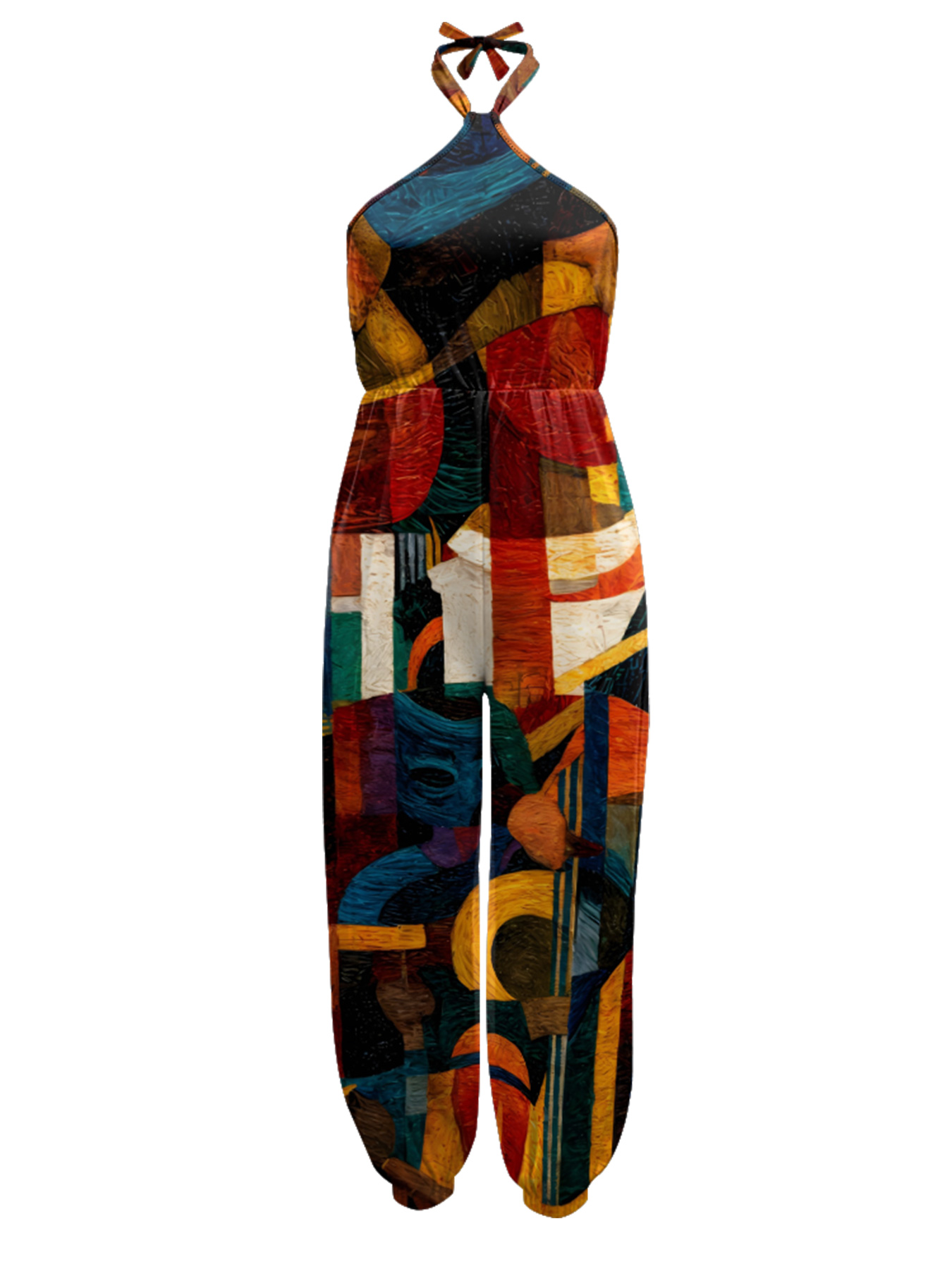 Artistic Patchwork Sleeveless Halter Jumpsuit