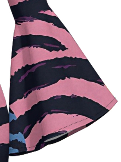 Color Block Animal Flare Sleeve Bodycon Midi Dress FGH5897