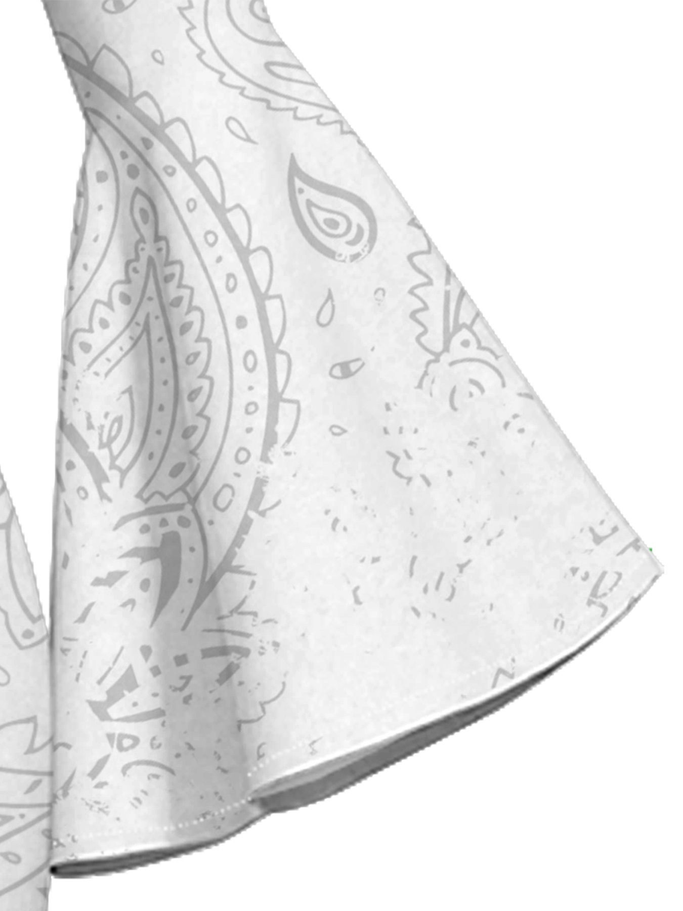 White Gradient Paisley Flare Sleeve Bodycon Midi Dress