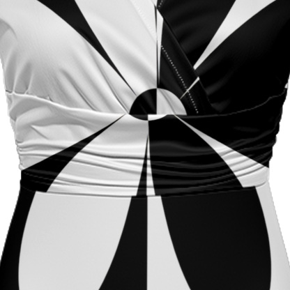 Black & White Floral Cap Sleeve V-Neck Midi Dress