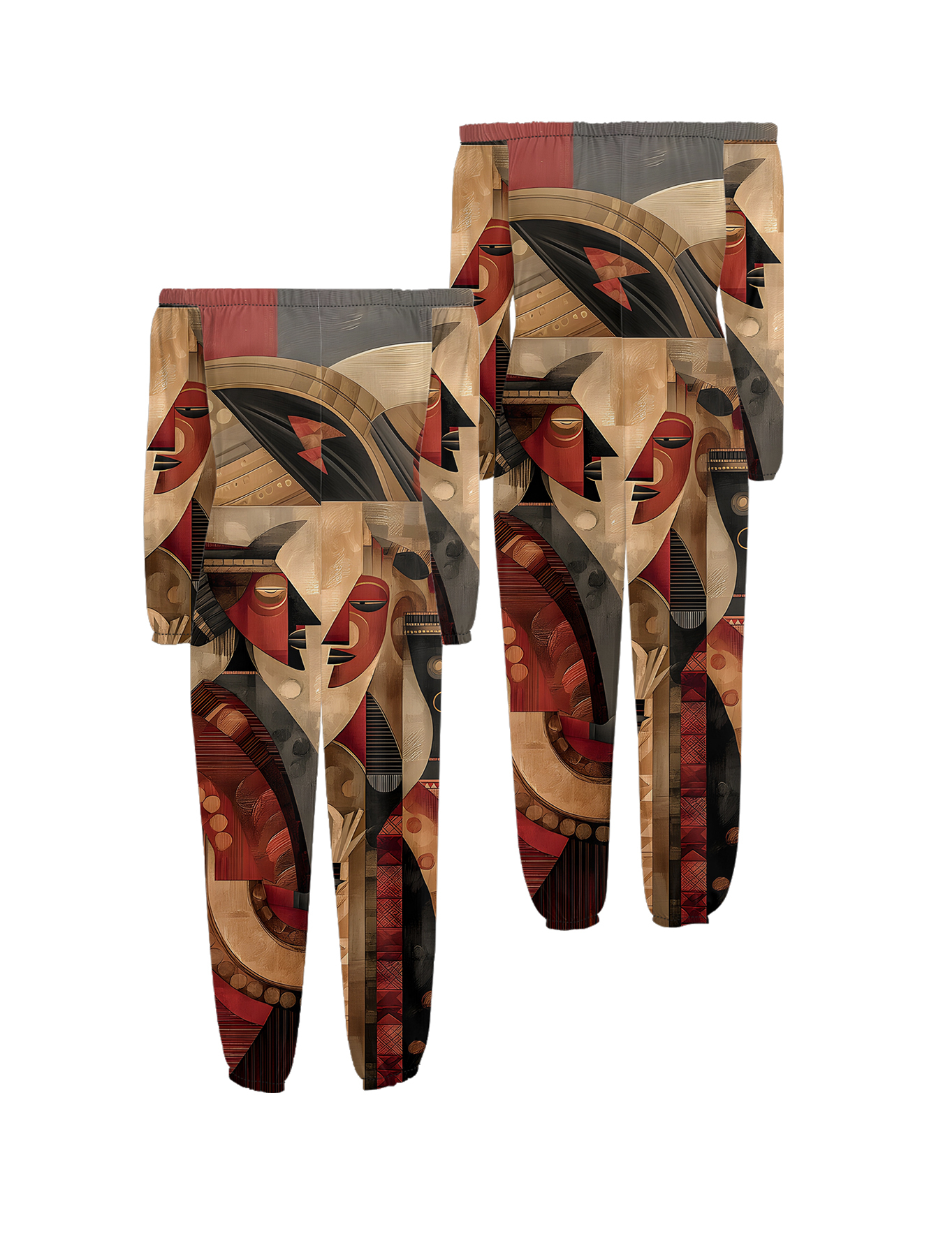 African Cubist Art Off-Shoulder Jumpsuit