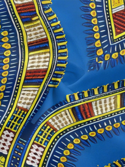 Blue Dashiki Flare Sleeve Bodycon Midi Dress IOJ85689