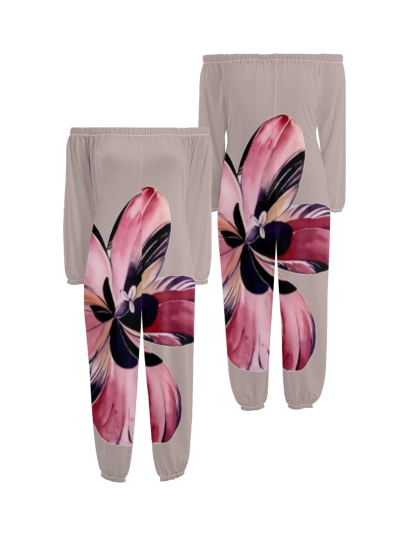 Blush Abstract Floral Off-Shoulder Jumpsuit