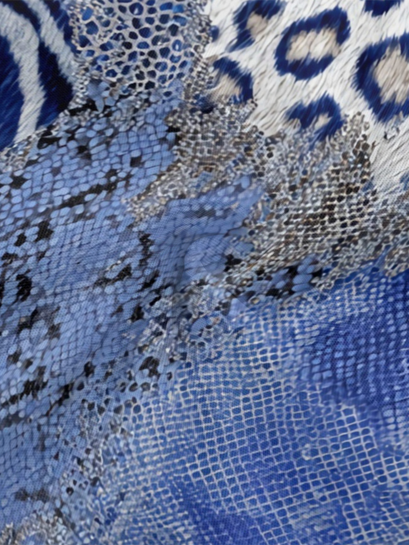 Blue Mixed Animal Print Flare Sleeve Bodycon Midi Dress